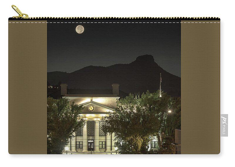 Prescott Zip Pouch featuring the photograph Prescott Courthouse And Thumb Butte, Arizona by Don Schimmel