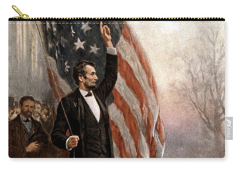Abraham Lincoln Zip Pouch featuring the painting President Abraham Lincoln Giving A Speech by War Is Hell Store