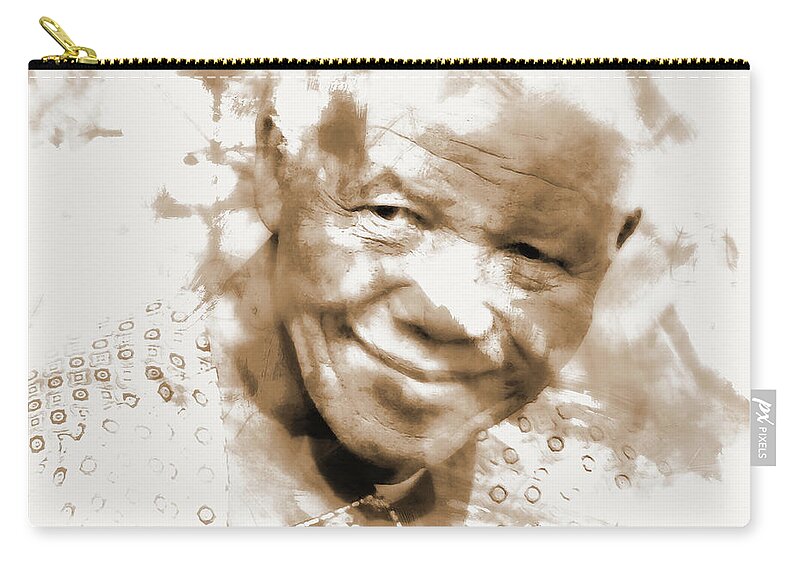 Nelson Mandela Zip Pouch featuring the mixed media President Nelson Mandela by Brian Reaves