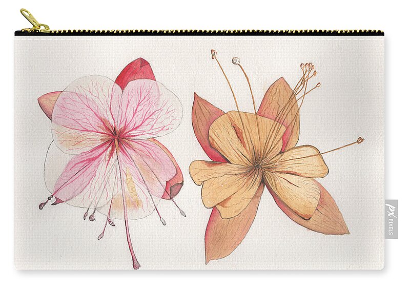 Pressed Flowers Watercolor Painting Zip Pouch featuring the painting Pressed Flowers from a Book by Bob Labno