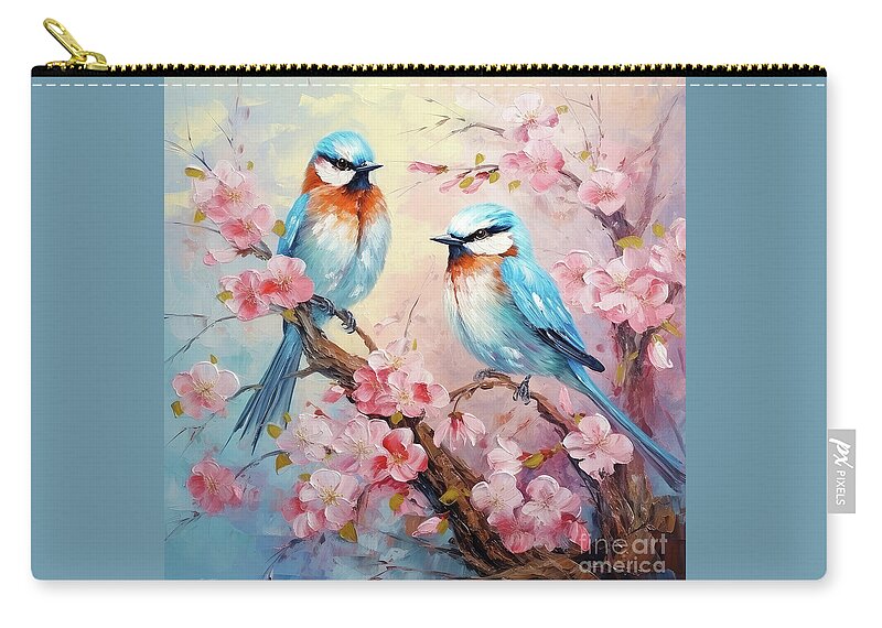 Bluebirds Zip Pouch featuring the painting Pretty Bluebirds by Tina LeCour