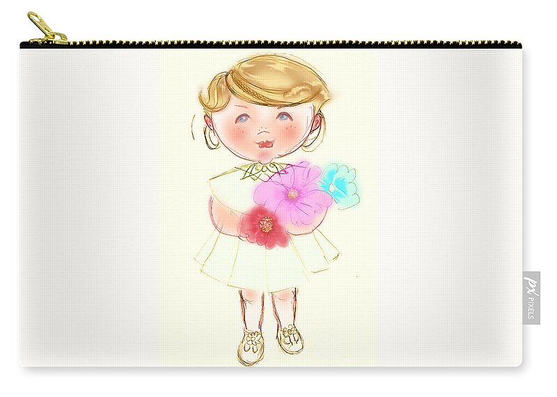 Little Girl Zip Pouch featuring the painting Pretty Cute Little Girl by Remy Francis
