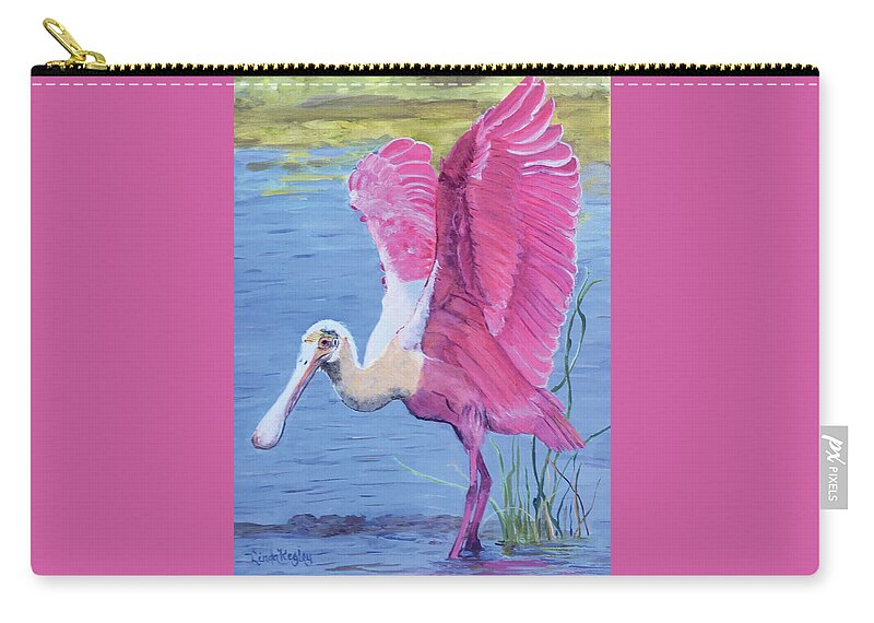 Roseate Spoonbill Zip Pouch featuring the painting Pretty in Pink by Linda Kegley