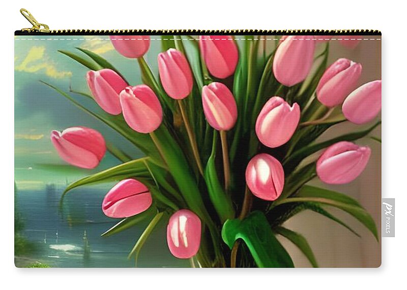 Floral Zip Pouch featuring the digital art Pretty Pink Tulips by Katrina Gunn
