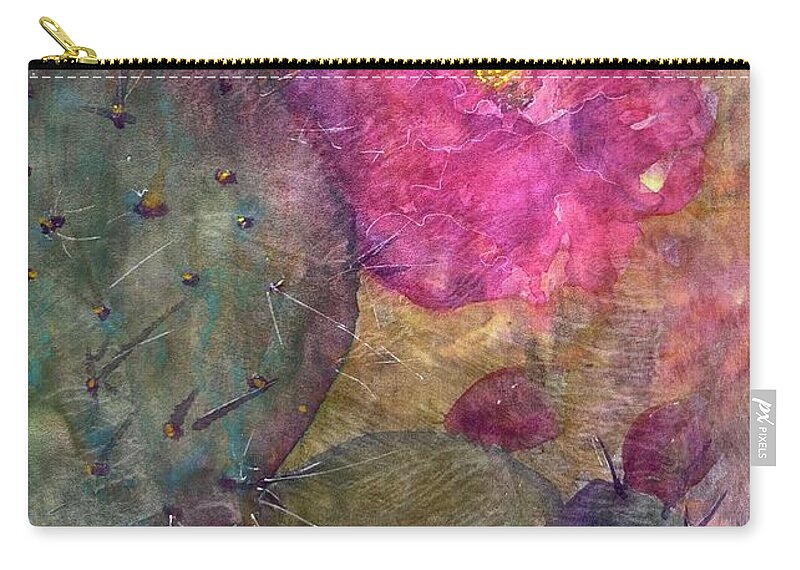 Cactus Zip Pouch featuring the painting Prickly Pear Bloom by Cheryl Prather