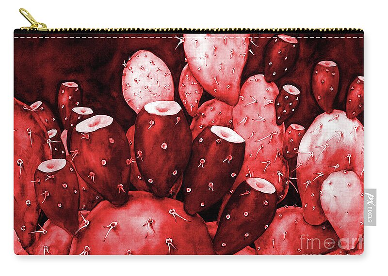 Cactus Zip Pouch featuring the painting Prickly Pear in Red by Hailey E Herrera