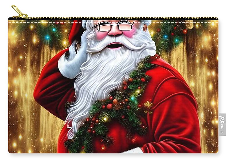 Digital Christmas Sant Claus Red Zip Pouch featuring the digital art Primping Santa Claus by Beverly Read