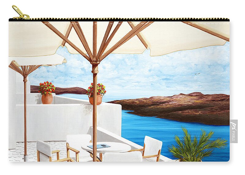 Santorini Zip Pouch featuring the painting RESERVATION FOR FOUR - prints of oil painting by Mary Grden