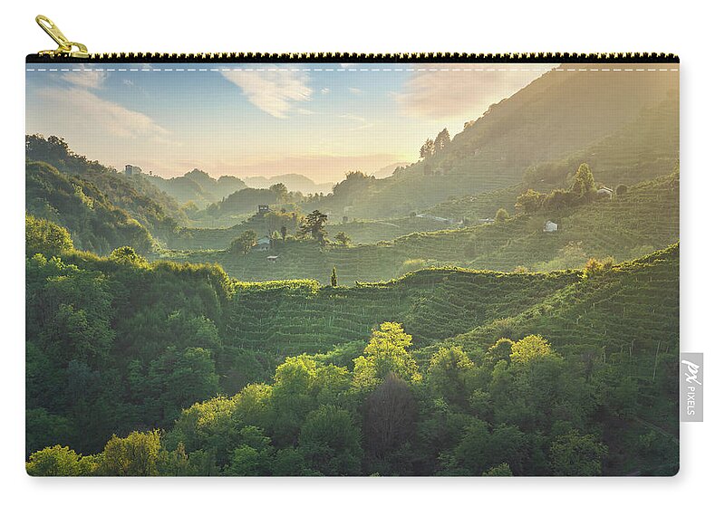 Prosecco Zip Pouch featuring the photograph Prosecco Hills hogback, vineyards at sunset. Unesco Site. Italy by Stefano Orazzini