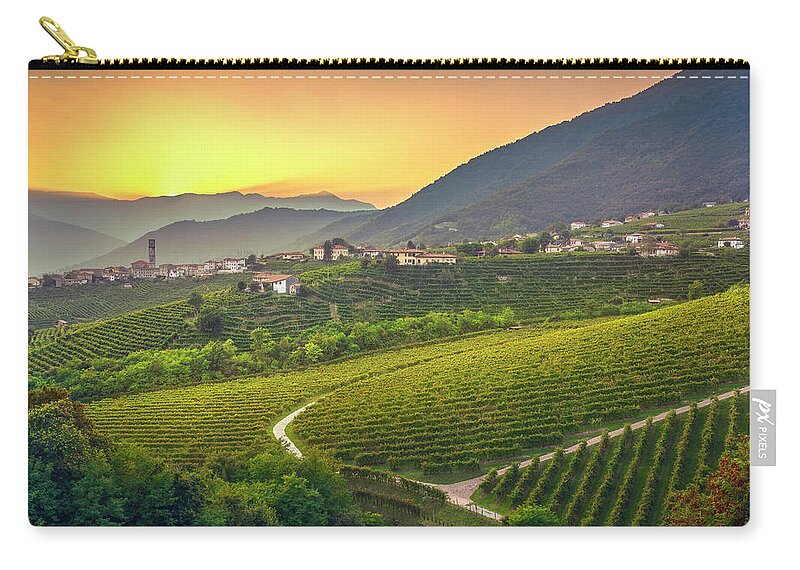 Prosecco Zip Pouch featuring the photograph Vineyards after Sunset in Prosecco Hills by Stefano Orazzini