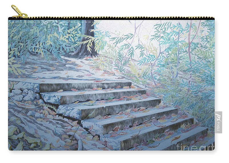  Prospect Park Stairway Pencil 1982 Brooklyn Ny Zip Pouch featuring the drawing Prospect Park Stairway Pencil 1982 by William Hart McNichols