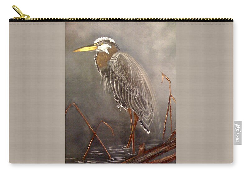 Brown Heron Zip Pouch featuring the painting Proud Heron by Ruben Carrillo