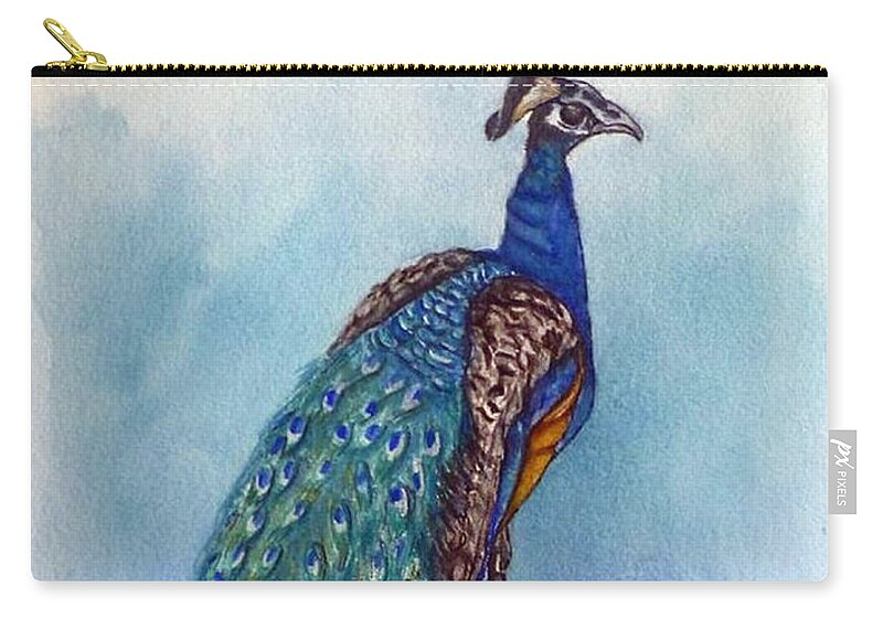 Peacock Zip Pouch featuring the painting Proud Peacock by Kelly Mills