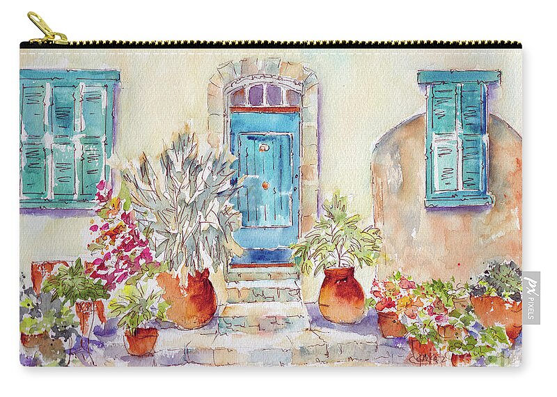 Impressionism Zip Pouch featuring the painting Provencale Blue Door by Pat Katz