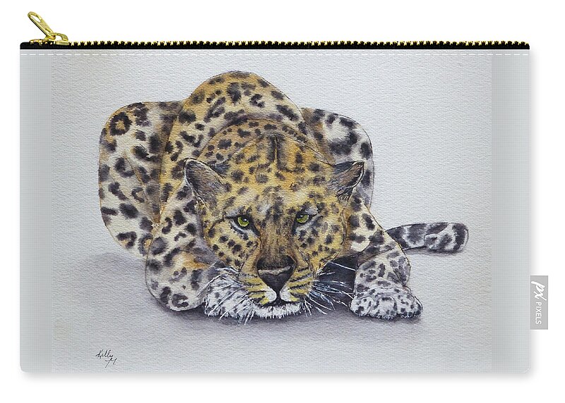 Leopard Zip Pouch featuring the painting Prowling Leopard by Kelly Mills
