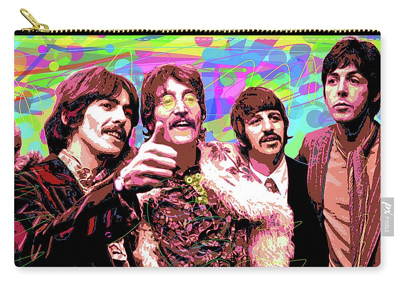 The Beatles Zip Pouch featuring the painting Psychedelic Beatles by David Lloyd Glover