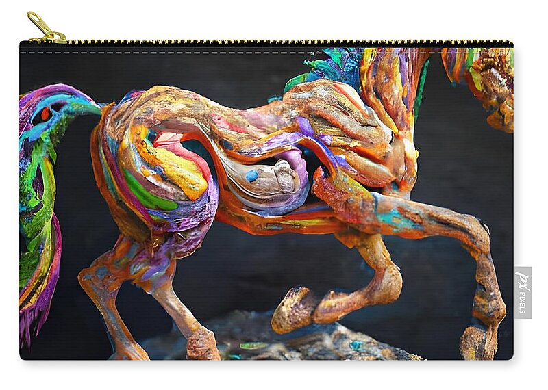 Digital Zip Pouch featuring the digital art Psychedelic Driftwood Horse by Beverly Read