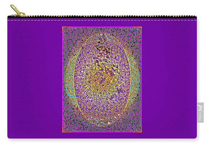 Psychedelic Zip Pouch featuring the digital art Psychedelic Glowing Oval with FireCenter by Lise Winne