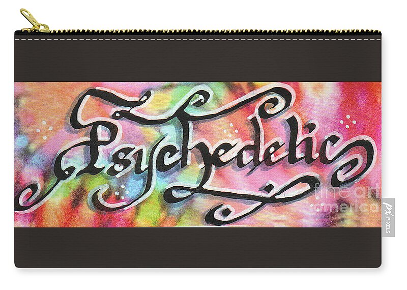 Calligraphy Zip Pouch featuring the drawing Psychedelic by Scarlett Royale