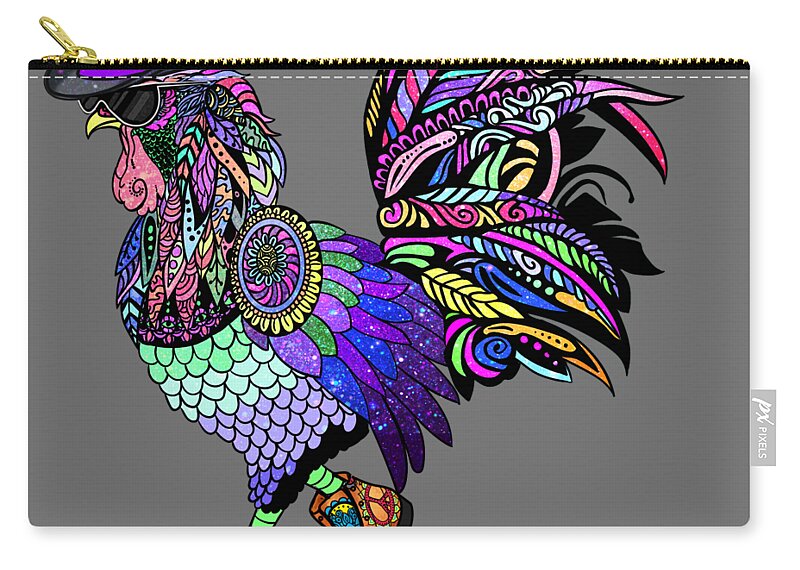  Zip Pouch featuring the digital art PSYCHOdelic ROOster by Tony Camm