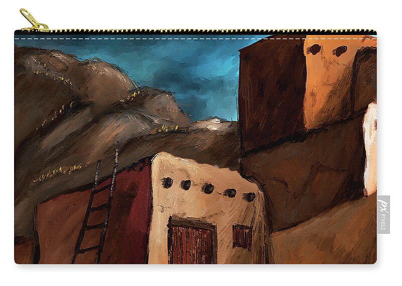 Pueblo Zip Pouch featuring the digital art Pueblo One of Three Triptych by Ken Taylor