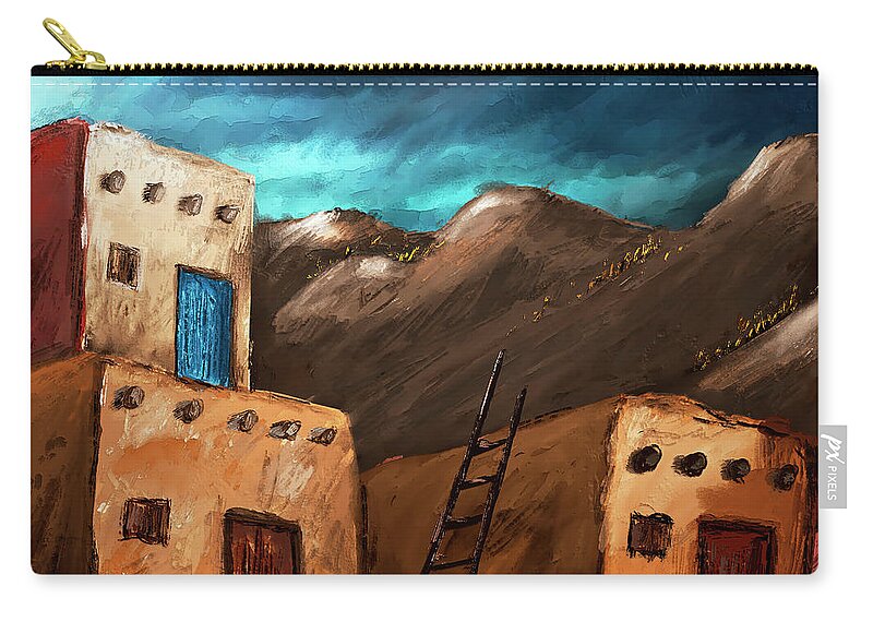 Pueblo Carry-all Pouch featuring the digital art Pueblo Three of Three Triptych by Ken Taylor
