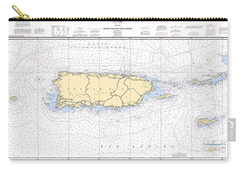 Puerto Rico And Virgin Islands Zip Pouch featuring the digital art Puerto Rico and Virgin Islands, NOAA Chart 25640 by Nautical Chartworks