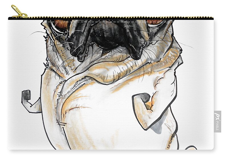 Pug Zip Pouch featuring the drawing Pug by John LaFree