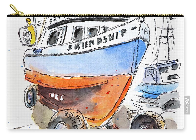 Fishing Boat Zip Pouch featuring the drawing Pull Toy - Port Orford by Mike Bergen