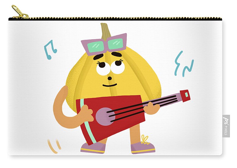 Music Zip Pouch featuring the painting Pumpkin loves to play guitar by Min Fen Zhu