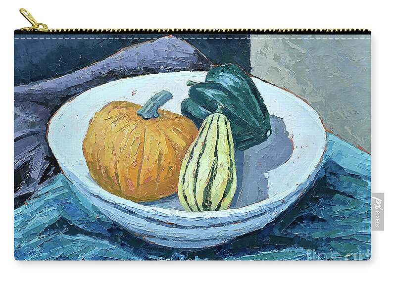 Still-life Zip Pouch featuring the painting Pumpkin Still-Life by PJ Kirk