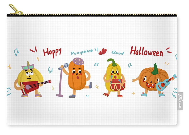 Music Zip Pouch featuring the drawing Pumpkins Band by Min Fen Zhu