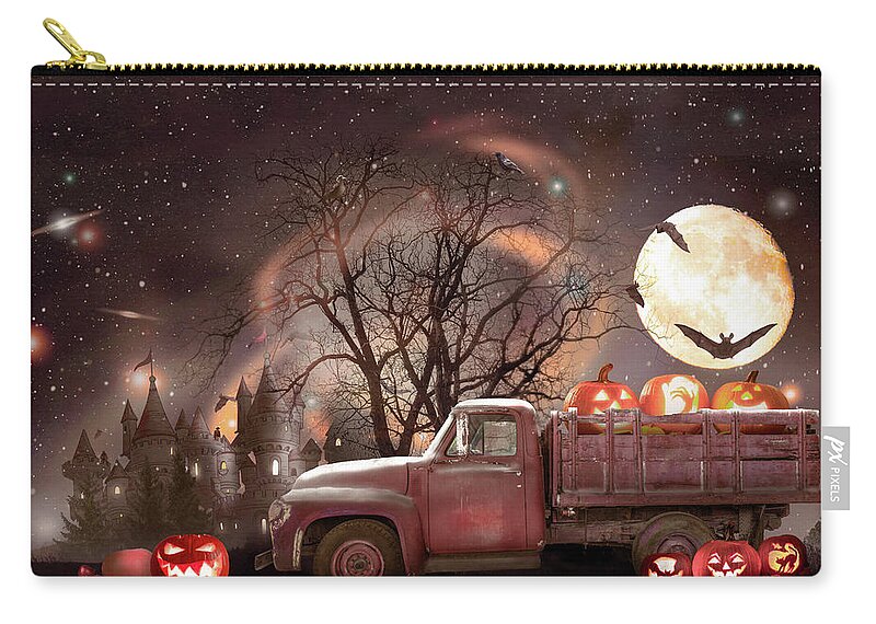 Truck Zip Pouch featuring the photograph Pumpkins under the Halloween Country Moon by Debra and Dave Vanderlaan