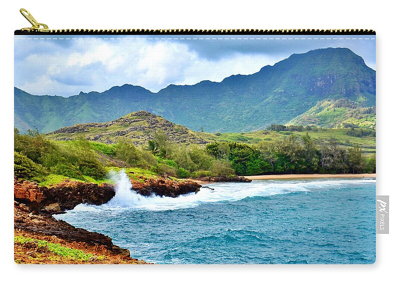 Gary Zip Pouch featuring the photograph Punahoa Point Towards Gillins Beach by Gary F Richards