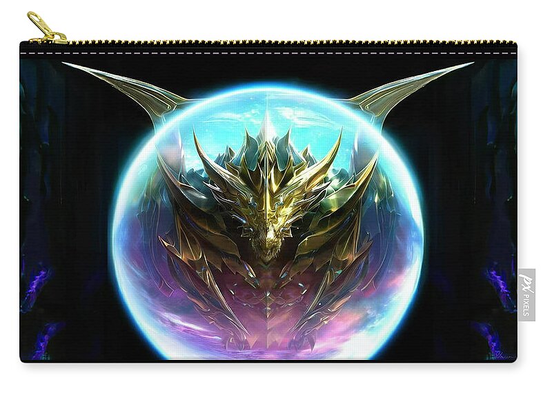 Dragon Zip Pouch featuring the digital art Pure Golden Dragon by Shawn Dall