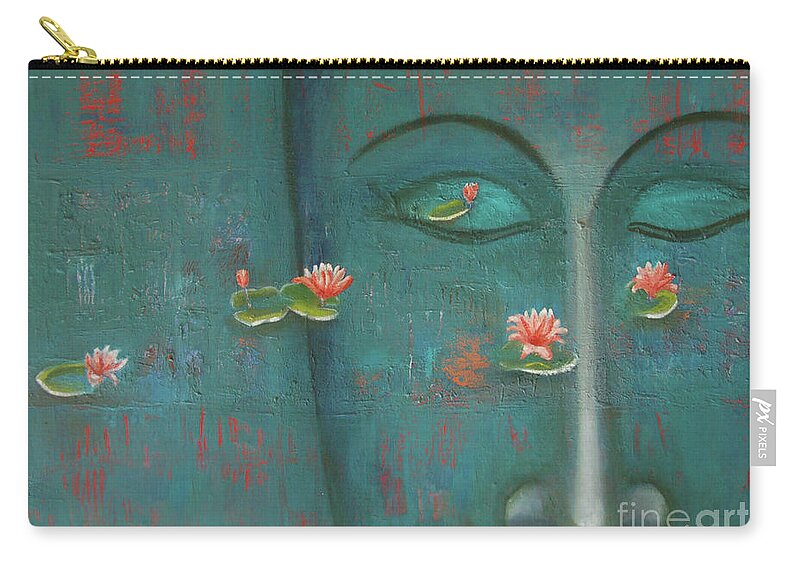 Buddha Zip Pouch featuring the painting Pure Thoughts by Mini Arora