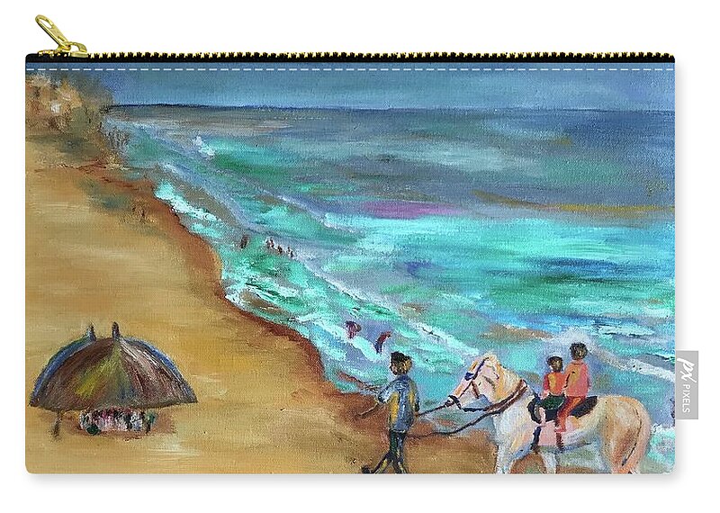 Puri Zip Pouch featuring the painting Puri beach 1, India by Geeta Yerra