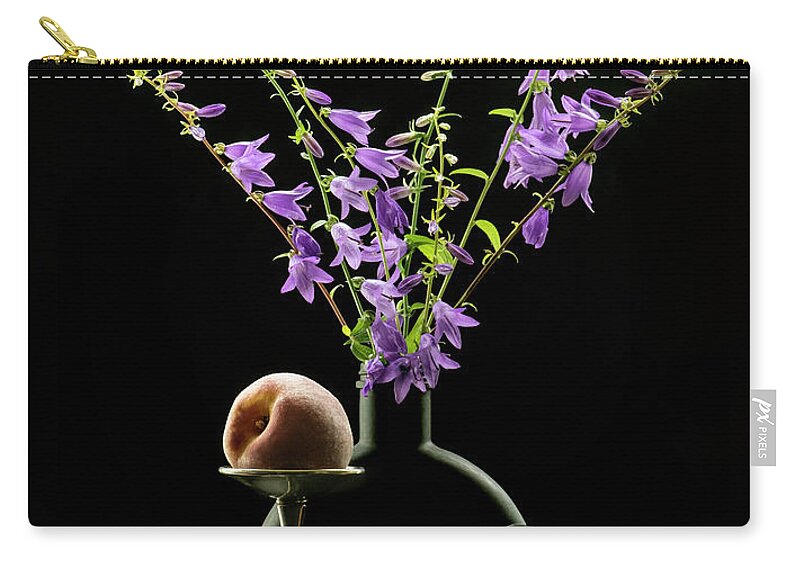Still Life Zip Pouch featuring the photograph Purple Bells and Peaches by Maggie Terlecki