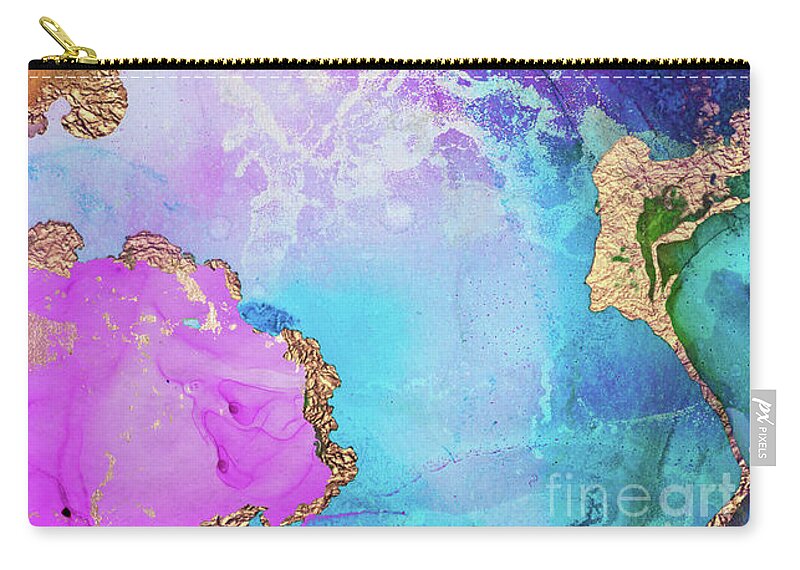 Purple Zip Pouch featuring the painting Purple, Blue And Gold Metallic Abstract Watercolor Art by Modern Art