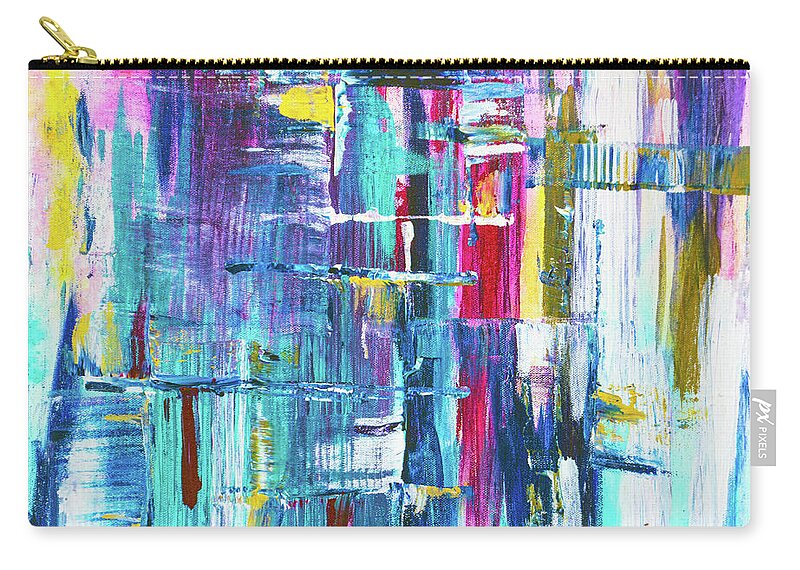 Square Zip Pouch featuring the painting Purple Blue Square Abstract by Joanne Herrmann