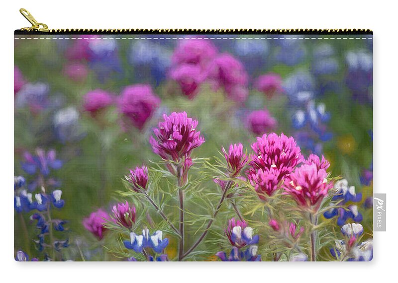 Castilleja Zip Pouch featuring the digital art Purple clove and lupinus happy pattern by Alessandra RC