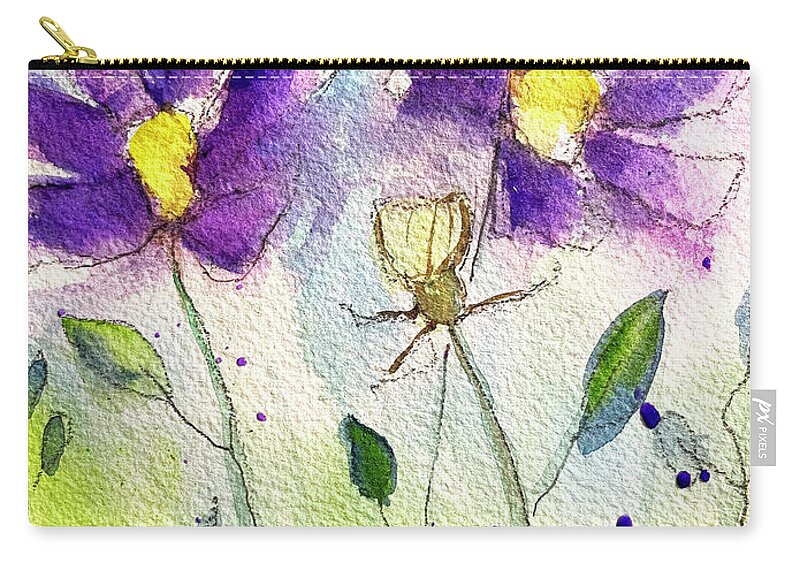 Cosmos Zip Pouch featuring the painting Purple Cosmos by Roxy Rich