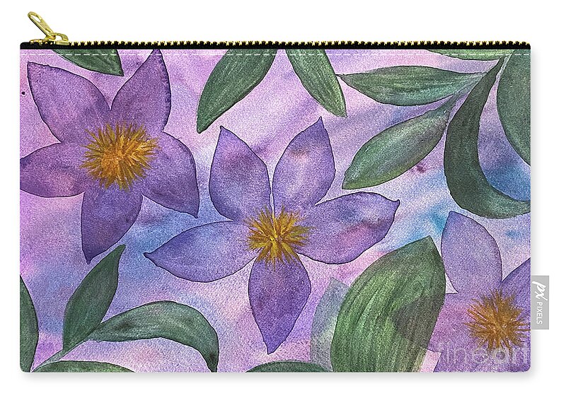 Purple Flowers Carry-all Pouch featuring the painting Purple Flowers by Lisa Neuman
