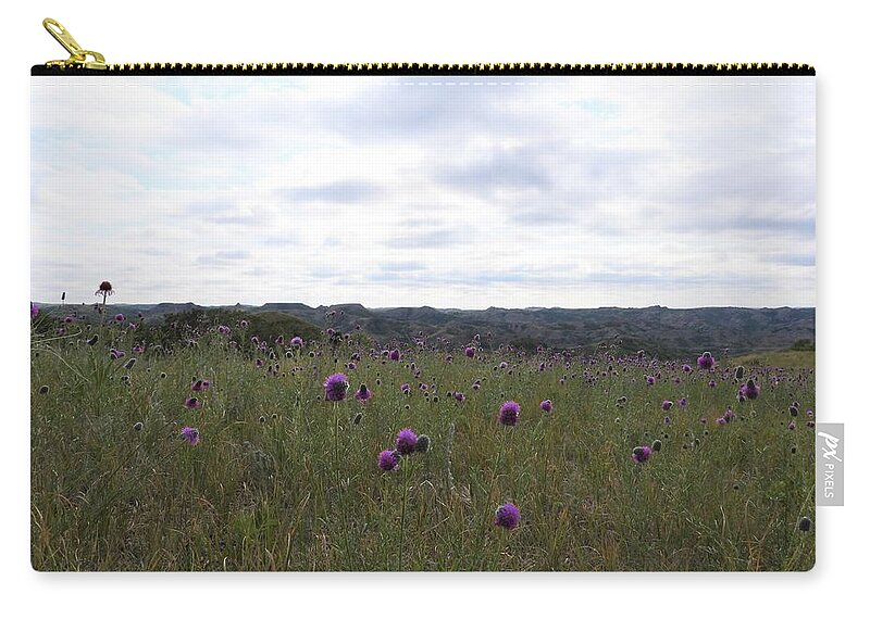 Wild Flowers Zip Pouch featuring the photograph Purple Flowers With A View by Amanda R Wright