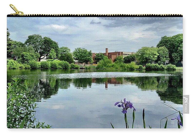 Greenery Zip Pouch featuring the photograph Purple Iris in the Green by Lisa Pearlman