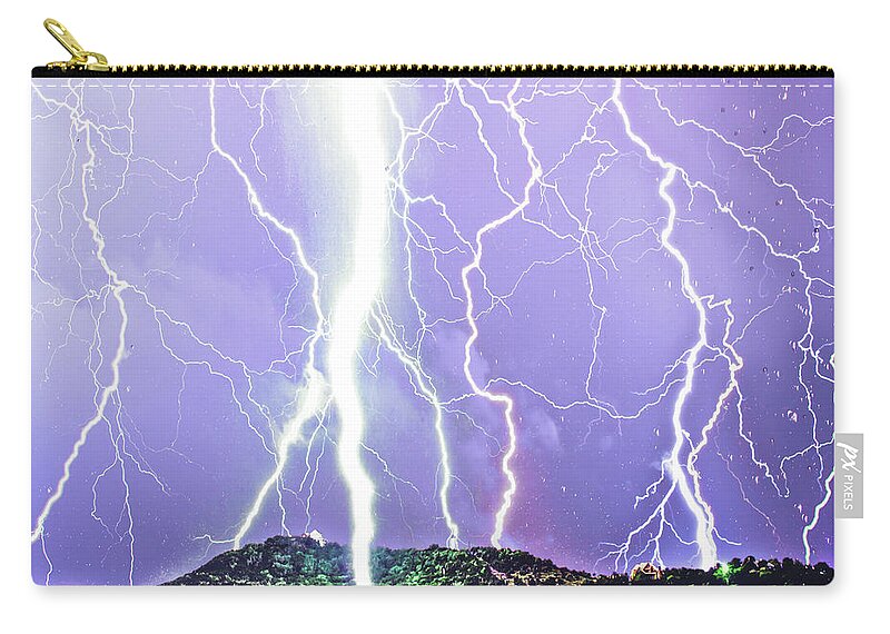 Purple Rain Lightning Zip Pouch featuring the photograph Purple Rain Lightning by Michael Tidwell