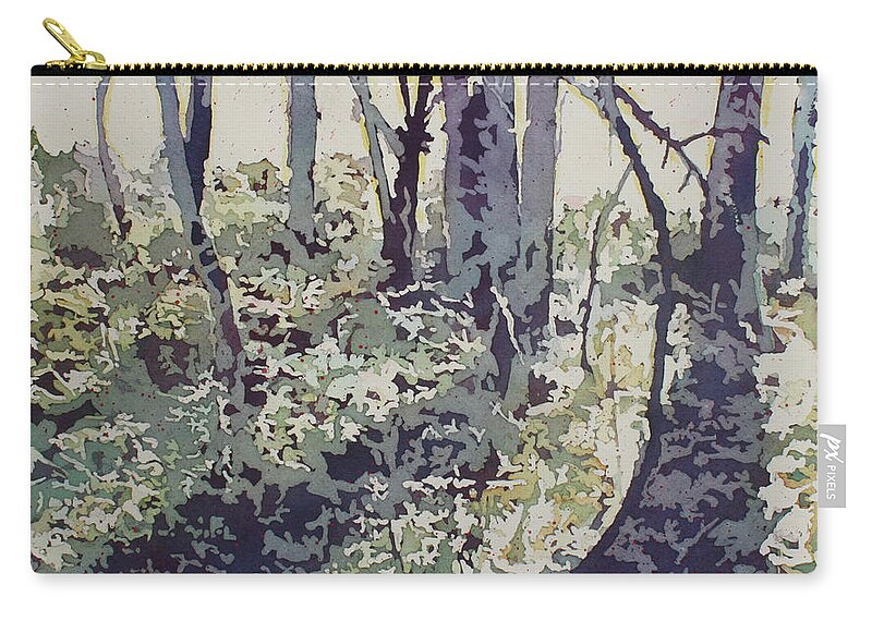 Spring Zip Pouch featuring the painting Purple Shadows of Spring by Jenny Armitage