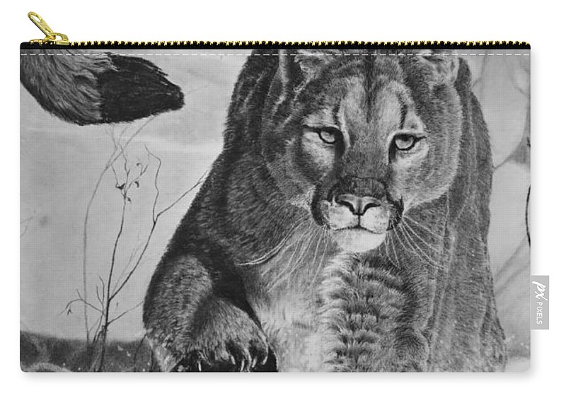 Mountain Lion Carry-all Pouch featuring the drawing Pursuit by Greg Fox