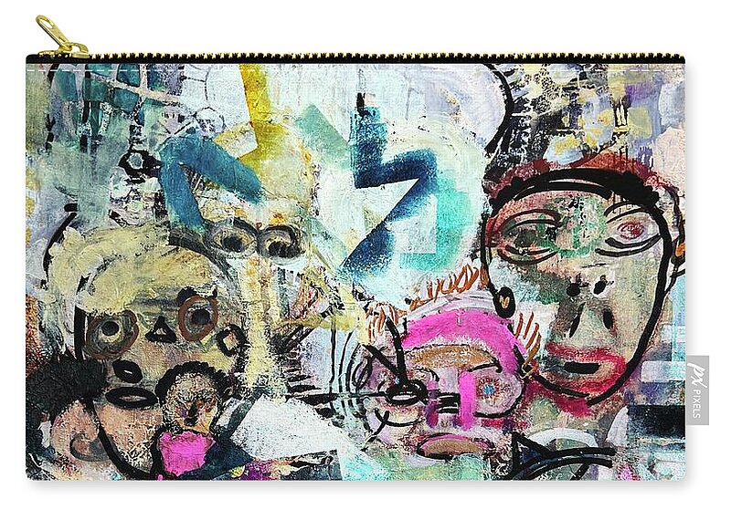 Faces Zip Pouch featuring the painting Puzzled People by Tommy McDonell