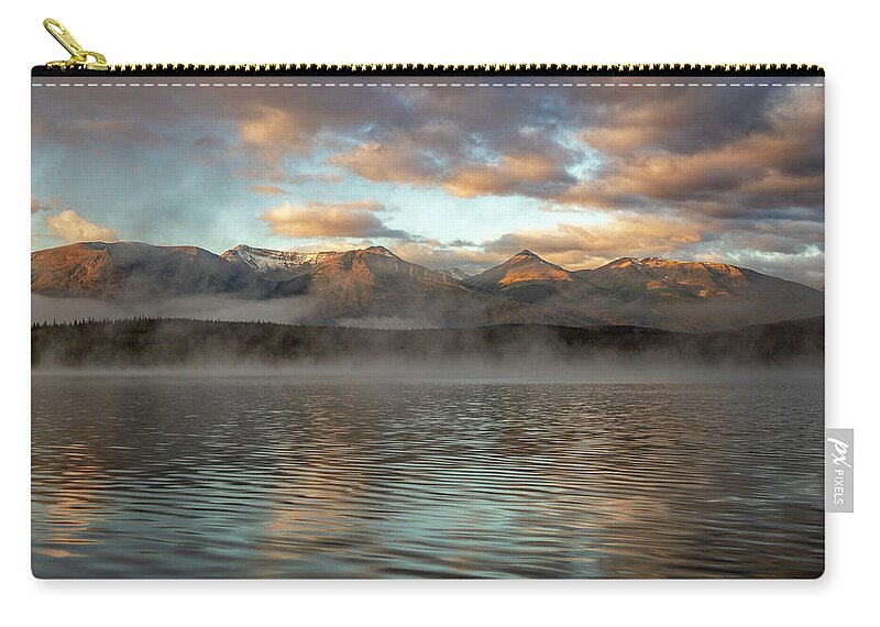 Foggy Morning Mountain Lake Zip Pouch featuring the photograph Pyramid Lake Foggy Sunrise by Dan Sproul